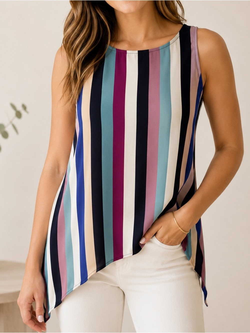 Rachel Roy Multicolored Asymmetrical Tank Top - Size M - Boho Chic